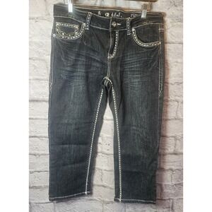 LA Idol Womens Jeans 11 Stretch Y2K Bellished Bootcut Rhinestone Flap Pocket